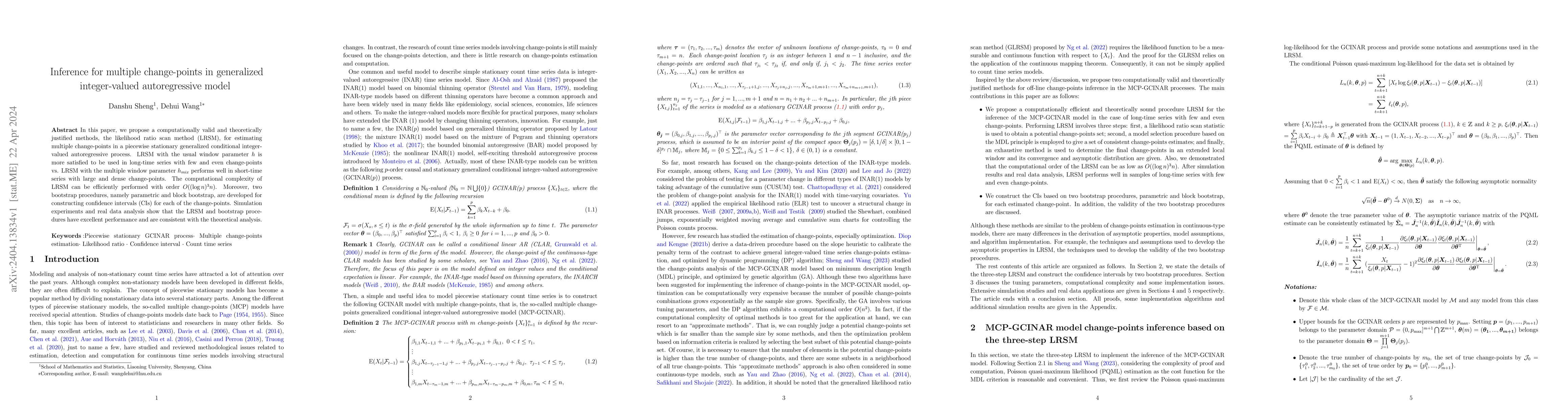 Thumbnail for Inference for multiple change-points in generalized integer-valued
  autoregressive model