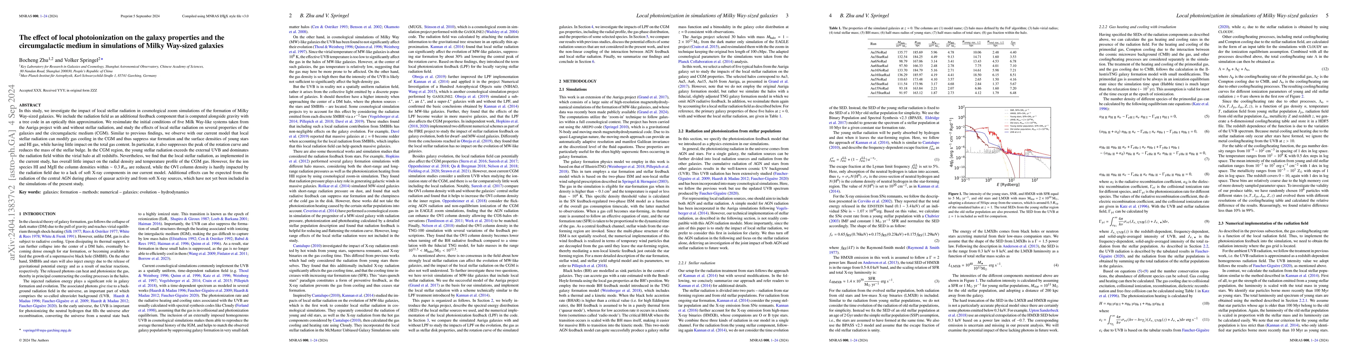 Thumbnail for The effect of local photoionization on the galaxy properties and the
  circumgalactic medium in simulations of Milky Way-sized galaxies