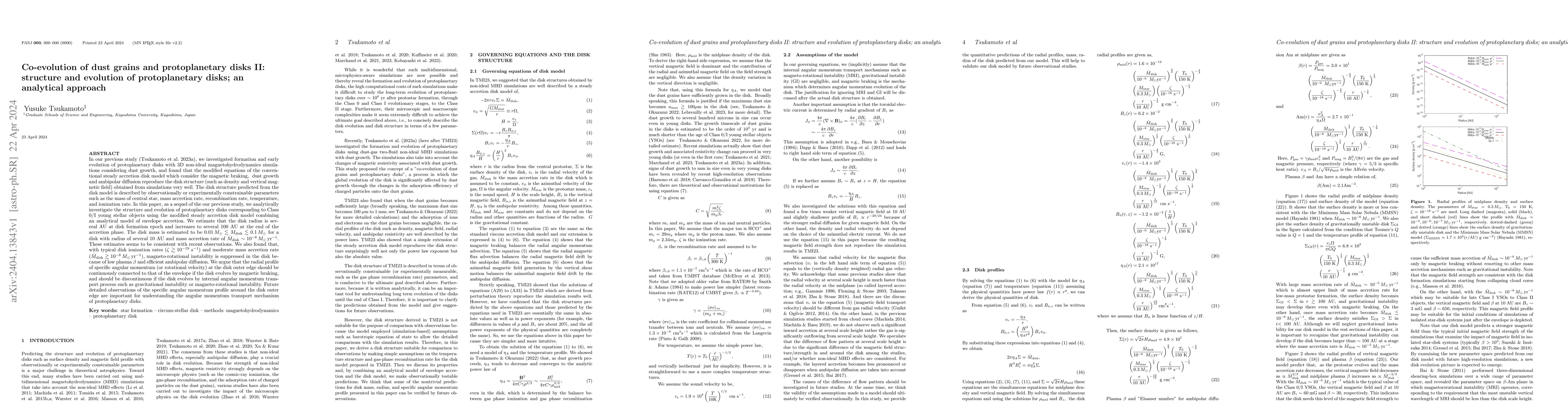Thumbnail for Co-evolution of dust grains and protoplanetary disks II: structure and
  evolution of protoplanetary disks; an analytical approach