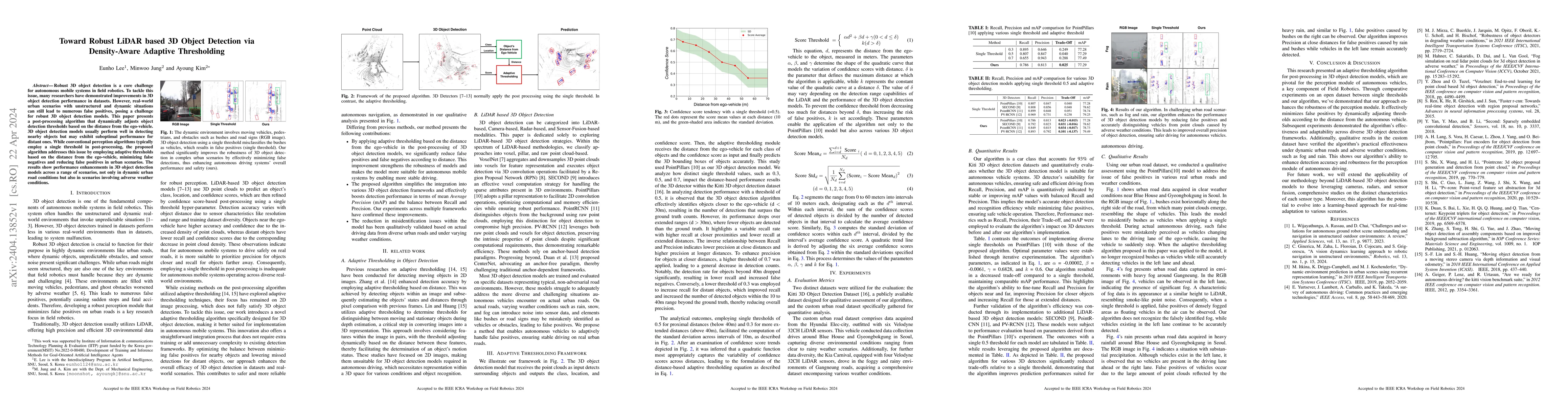 Thumbnail for Toward Robust LiDAR based 3D Object Detection via Density-Aware Adaptive
  Thresholding