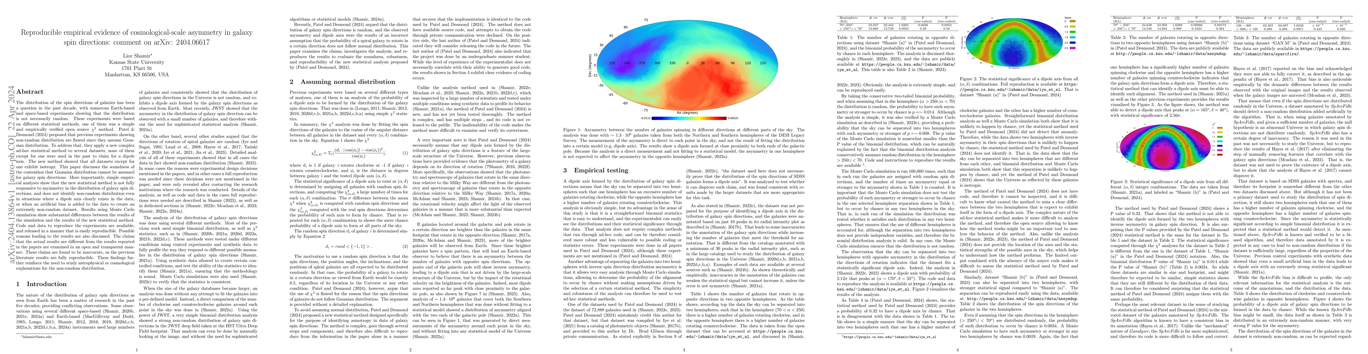 Thumbnail for Reproducible empirical evidence of cosmological-scale asymmetry in
  galaxy spin directions: comment on arXiv:2404.06617