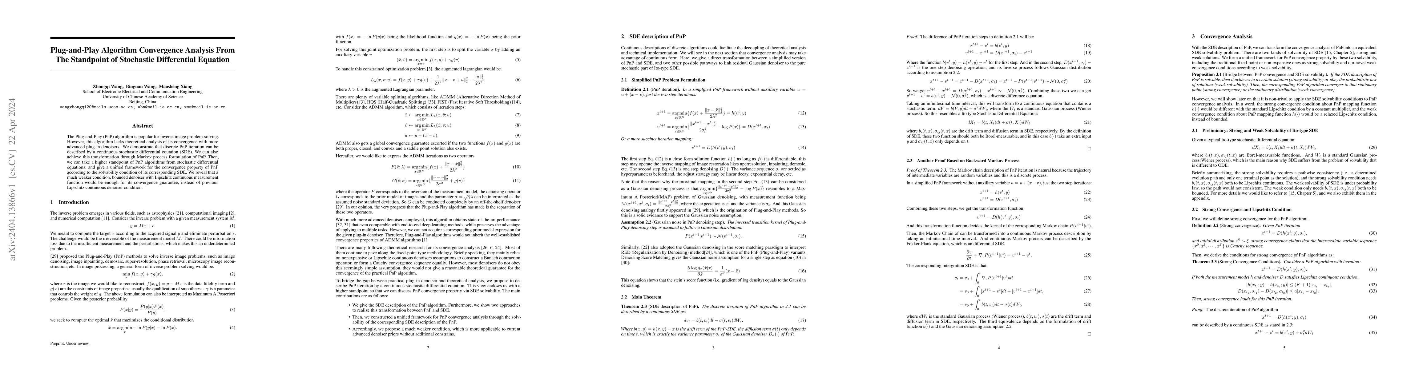 Thumbnail for Plug-and-Play Algorithm Convergence Analysis From The Standpoint of
  Stochastic Differential Equation