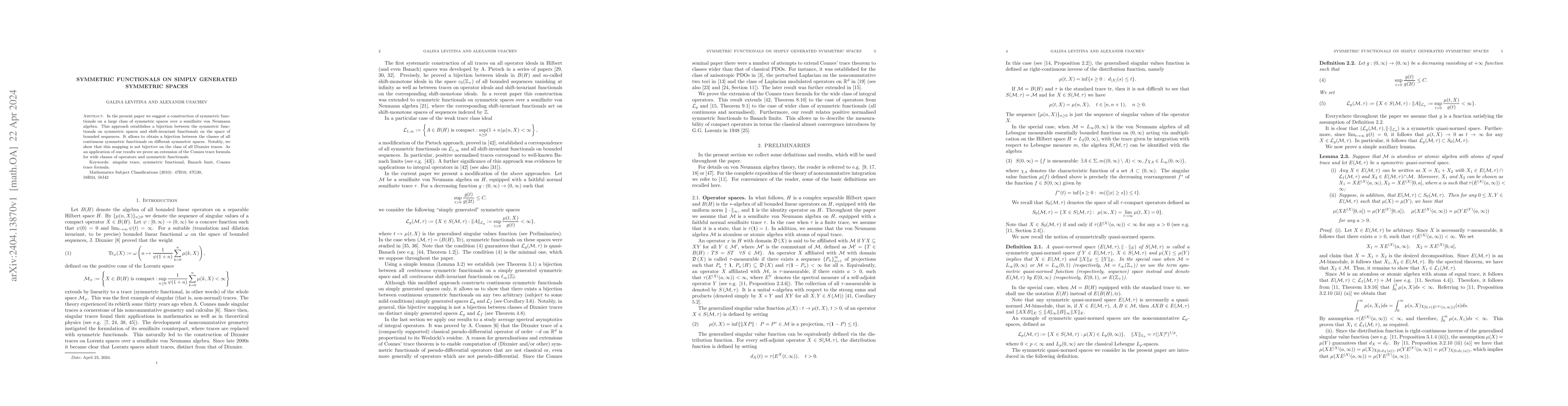 Thumbnail for Symmetric functionals on simply generated symmetric spaces