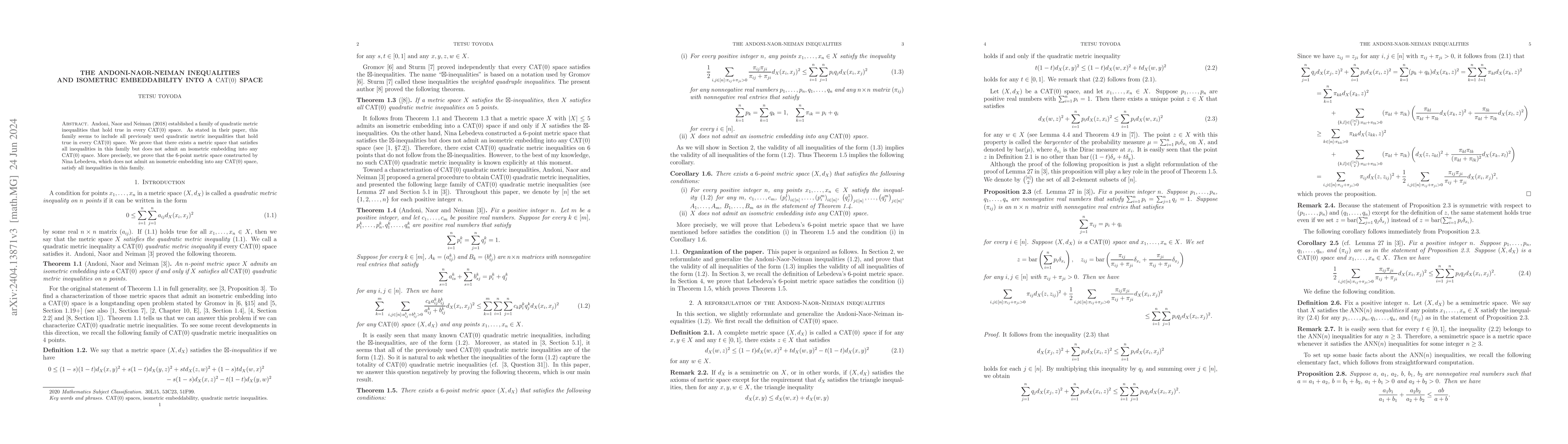 Thumbnail for The Andoni-Naor-Neiman inequalities and isometric embeddability into a
  $\mathrm{CAT}(0)$ space