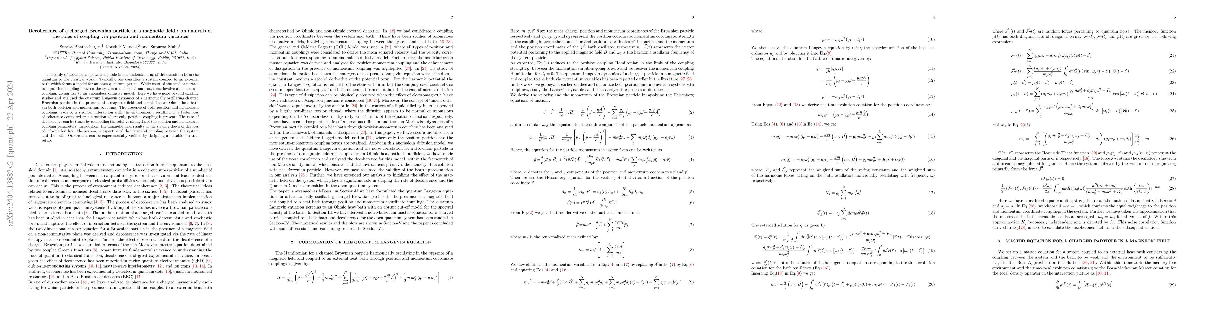Thumbnail for Decoherence of a charged Brownian particle in a magnetic field : an
  analysis of the roles of coupling via position and momentum variables