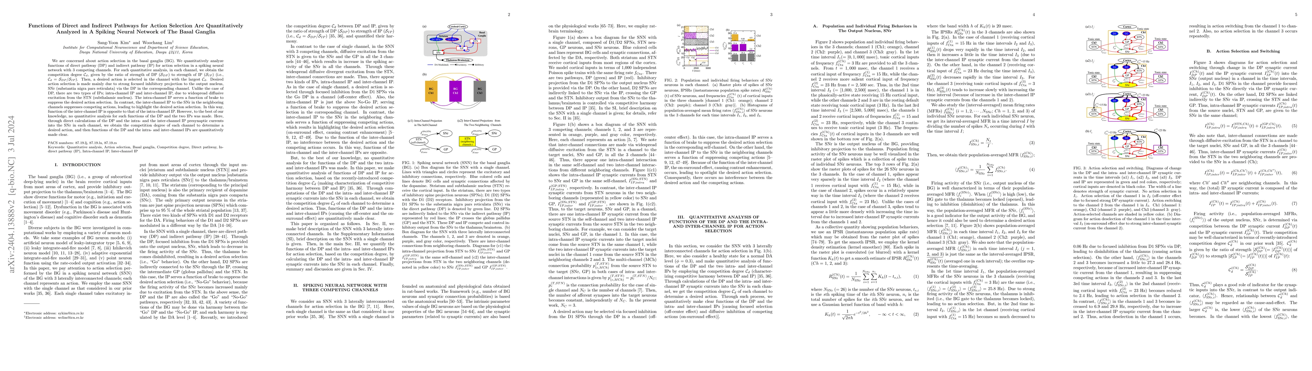 Thumbnail for Functions of Direct and Indirect Pathways for Action Selection Are
  Quantitatively Analyzed in A Spiking Neural Network of The Basal Ganglia