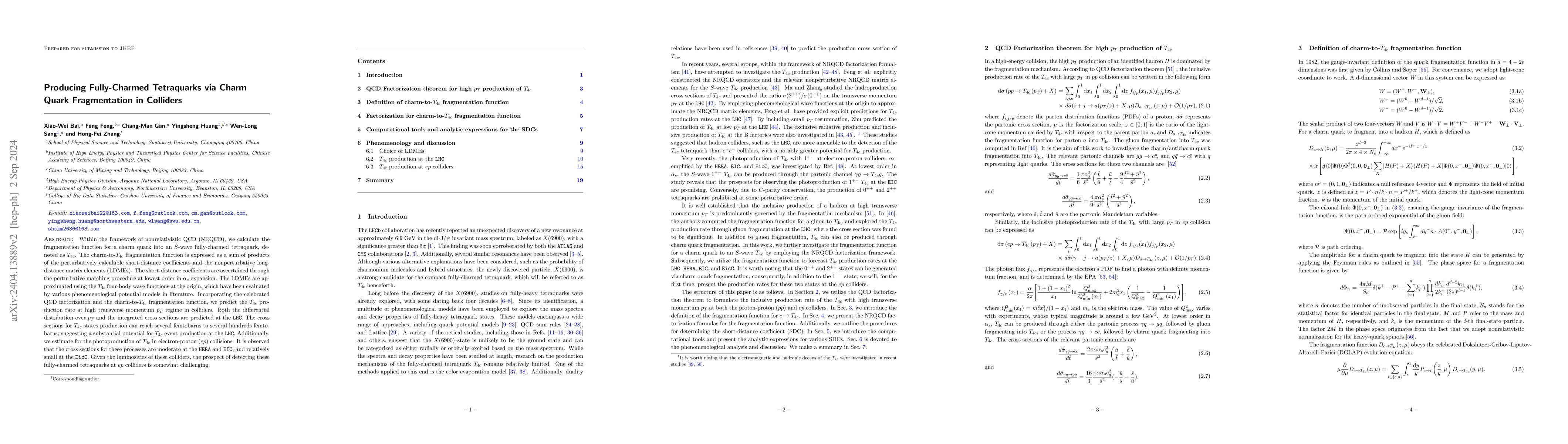 Thumbnail for Producing Fully-Charmed Tetraquarks via Charm Quark Fragmentation in
  Colliders
