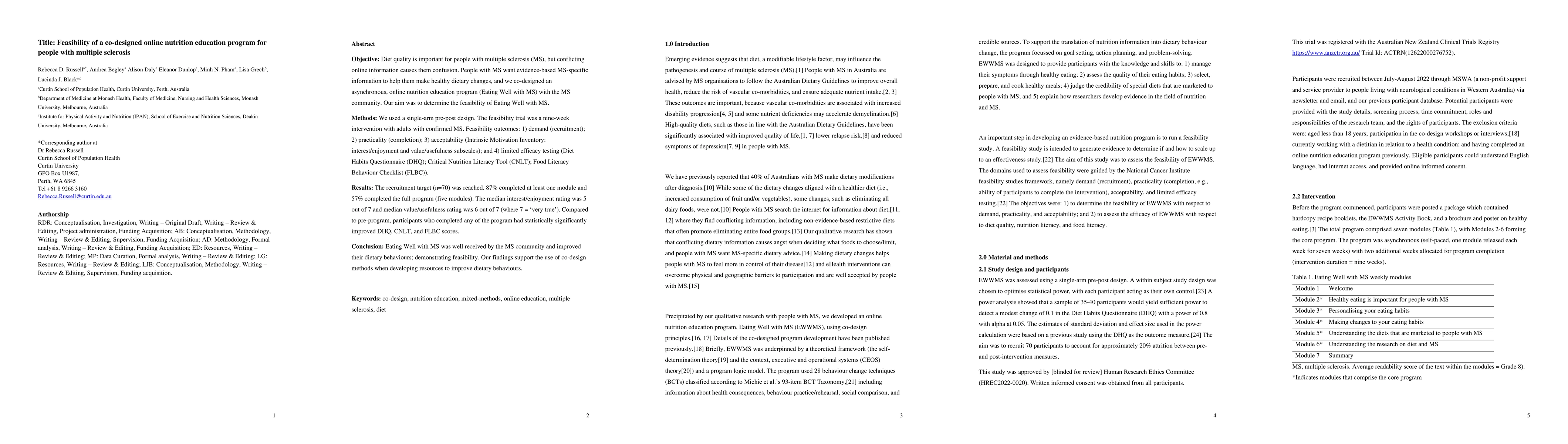 Thumbnail for Feasibility of a co-designed online nutrition education program for
  people with multiple sclerosis