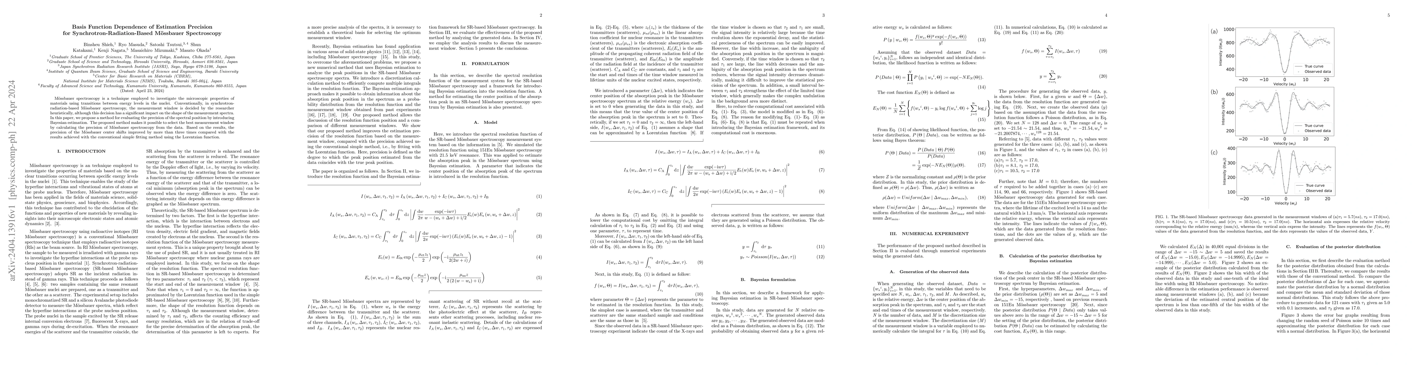 Thumbnail for Basis Function Dependence of Estimation Precision for
  Synchrotron-Radiation-Based M\"ossbauer Spectroscopy