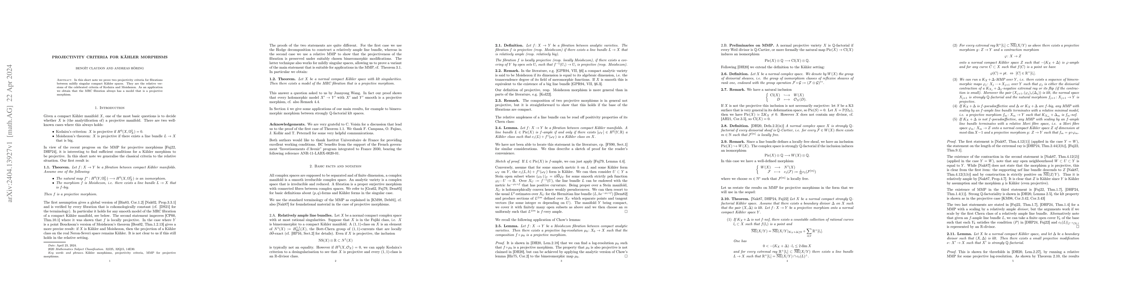Thumbnail for Projectivity criteria for K\"ahler morphisms