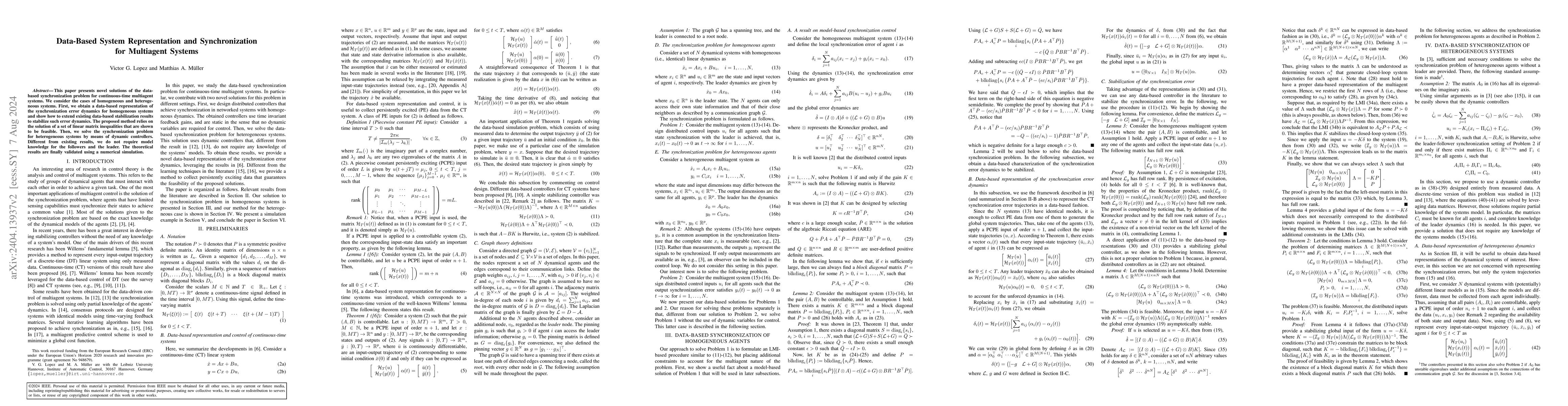 Thumbnail for Data-Based System Representation and Synchronization for Multiagent
  Systems
