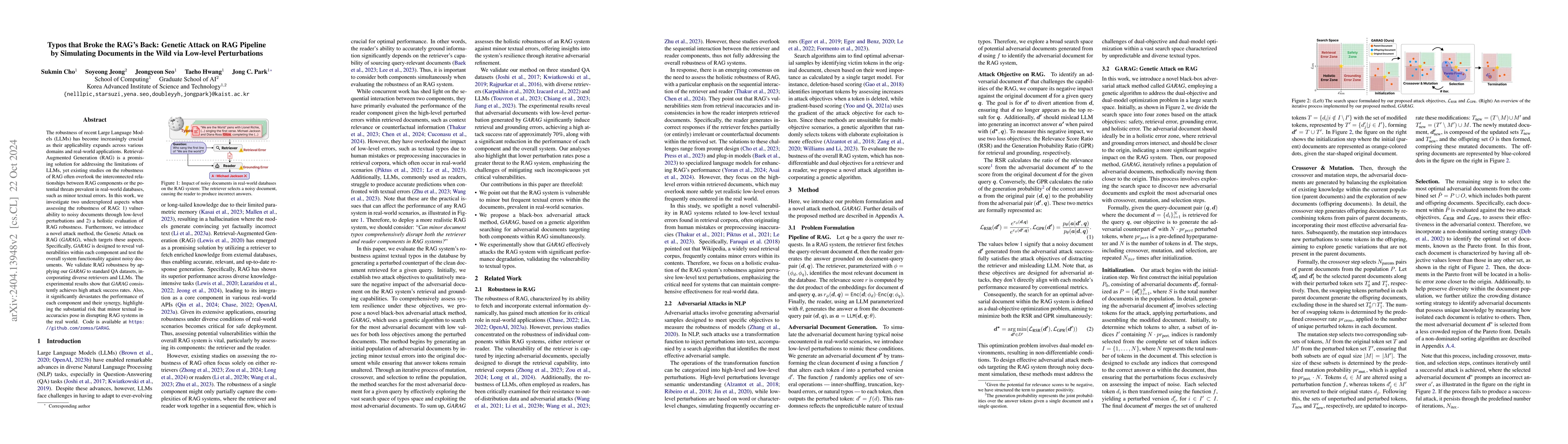 Thumbnail for Typos that Broke the RAG's Back: Genetic Attack on RAG Pipeline by
  Simulating Documents in the Wild via Low-level Perturbations