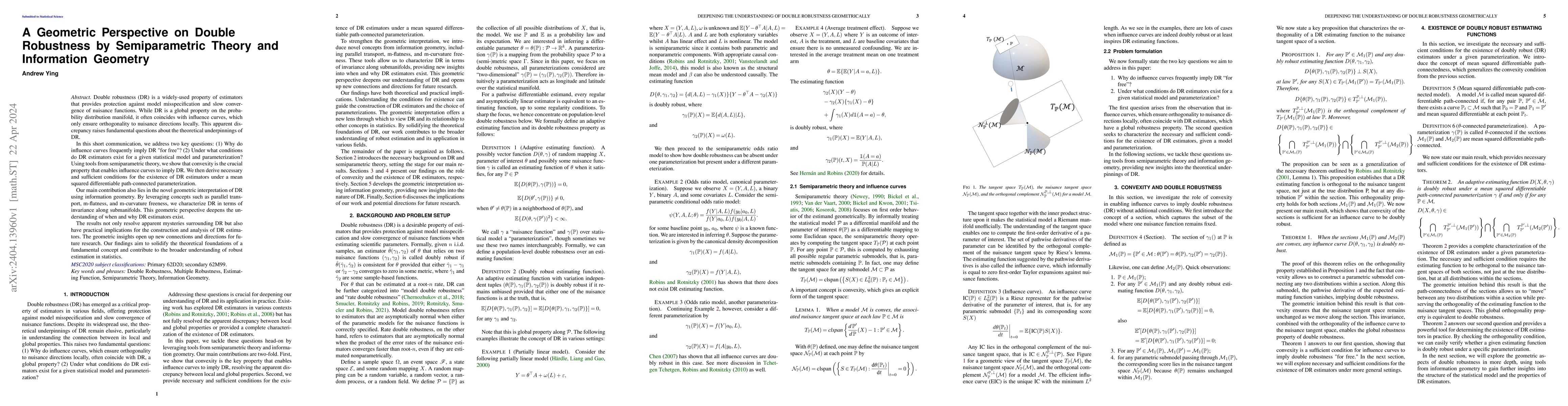 Thumbnail for A Geometric Perspective on Double Robustness by Semiparametric Theory
  and Information Geometry