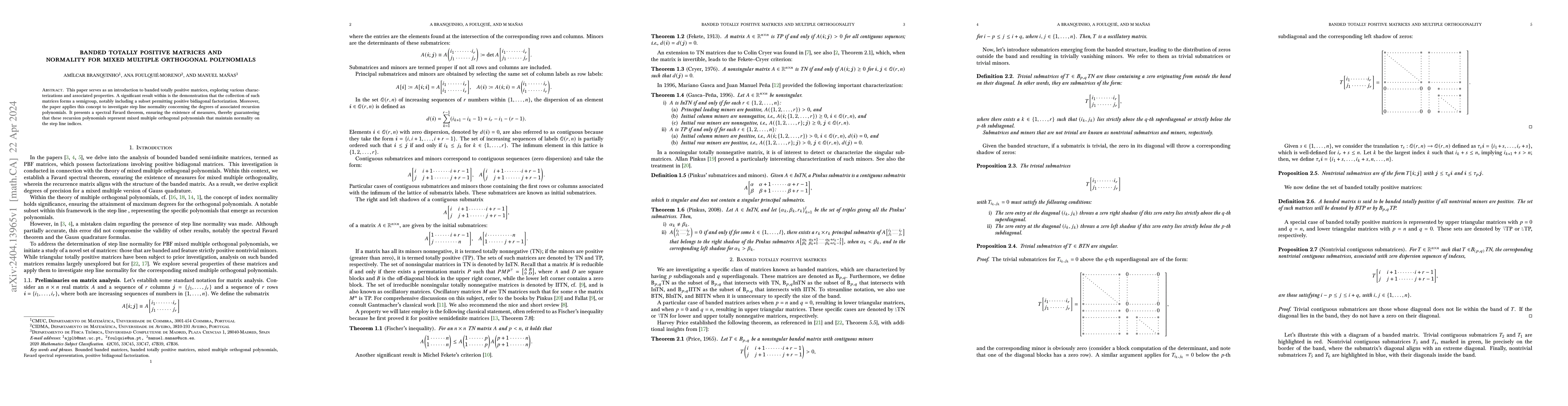 Thumbnail for Banded totally positive matrices and normality for mixed multiple
  orthogonal polynomials