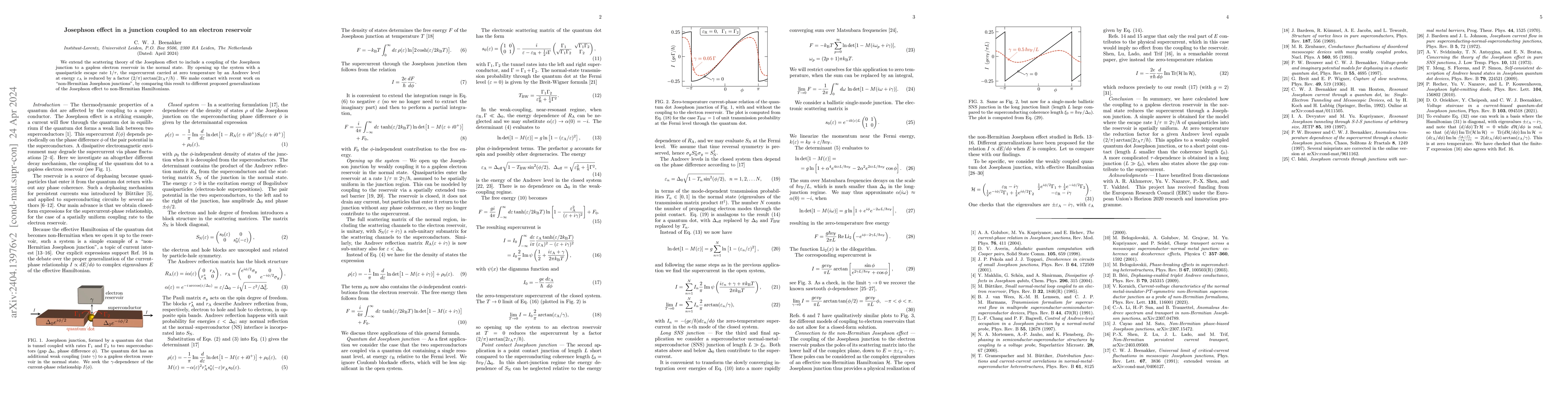 Thumbnail for Josephson effect in a junction coupled to an electron reservoir