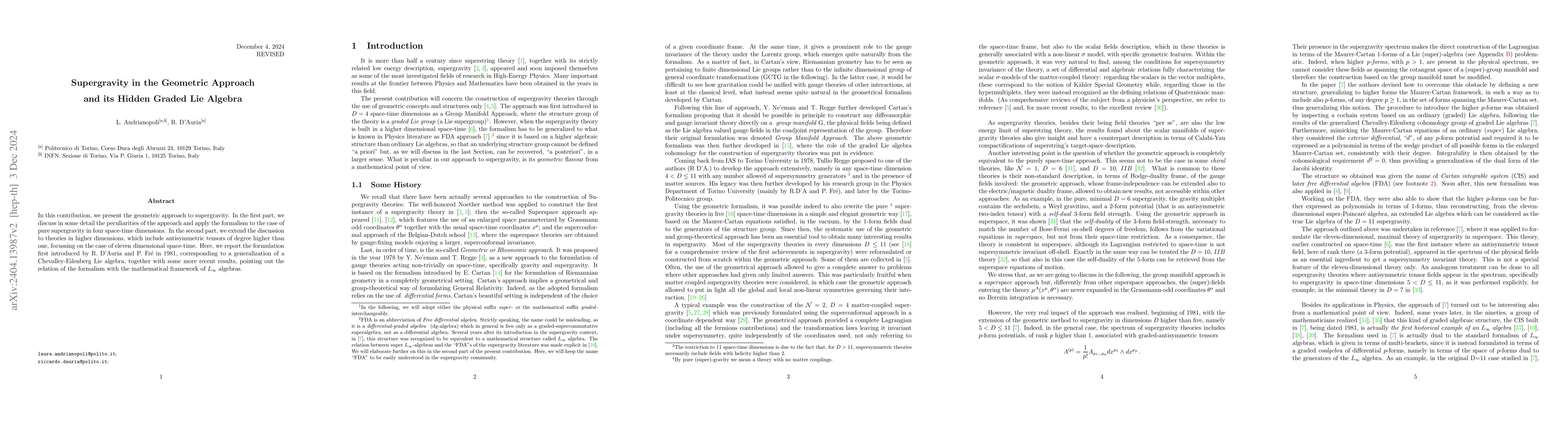 Thumbnail for Supergravity in the Geometric Approach and its Hidden Graded Lie Algebra