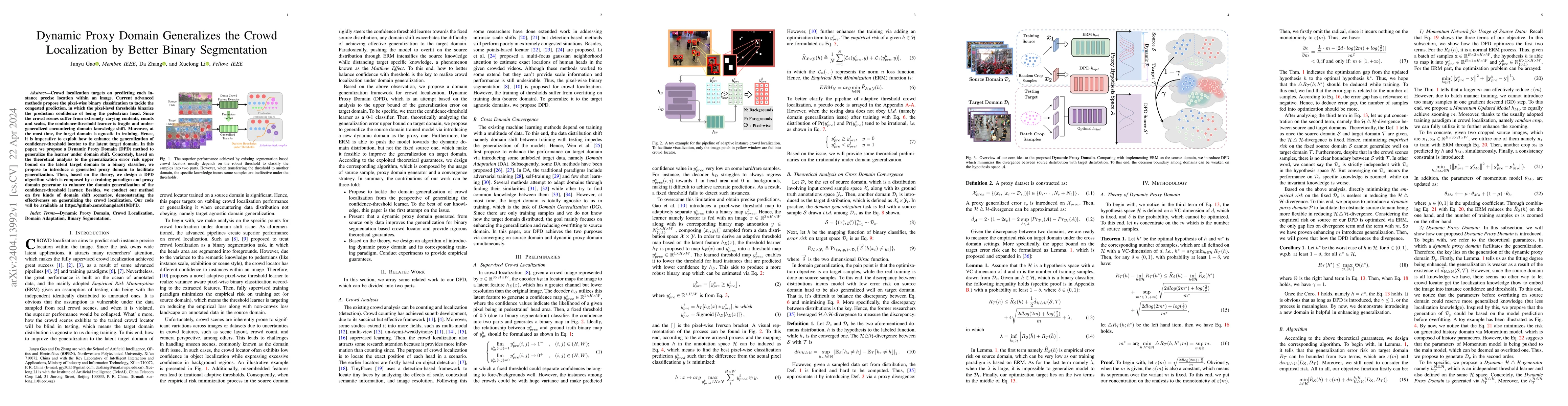Thumbnail for Dynamic Proxy Domain Generalizes the Crowd Localization by Better Binary
  Segmentation