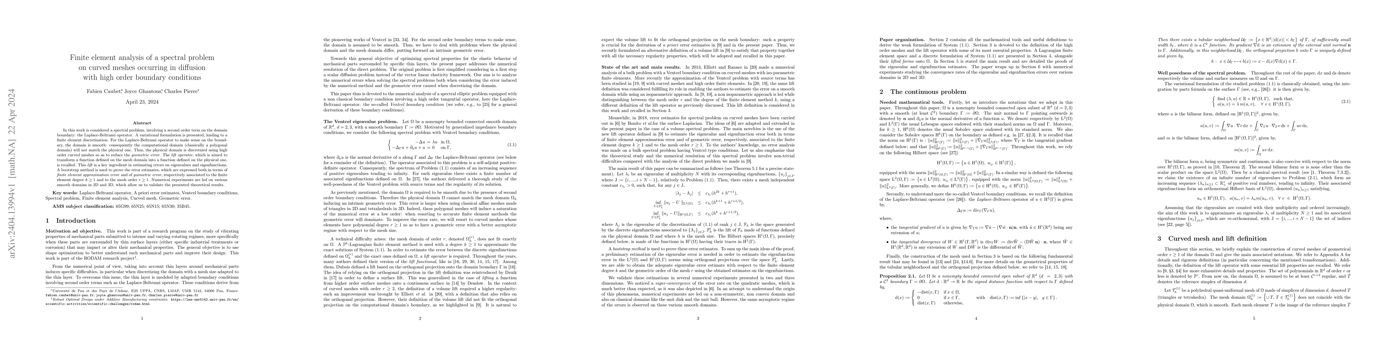 Thumbnail for Finite element analysis of a spectral problem on curved meshes occurring
  in diffusion with high order boundary conditions