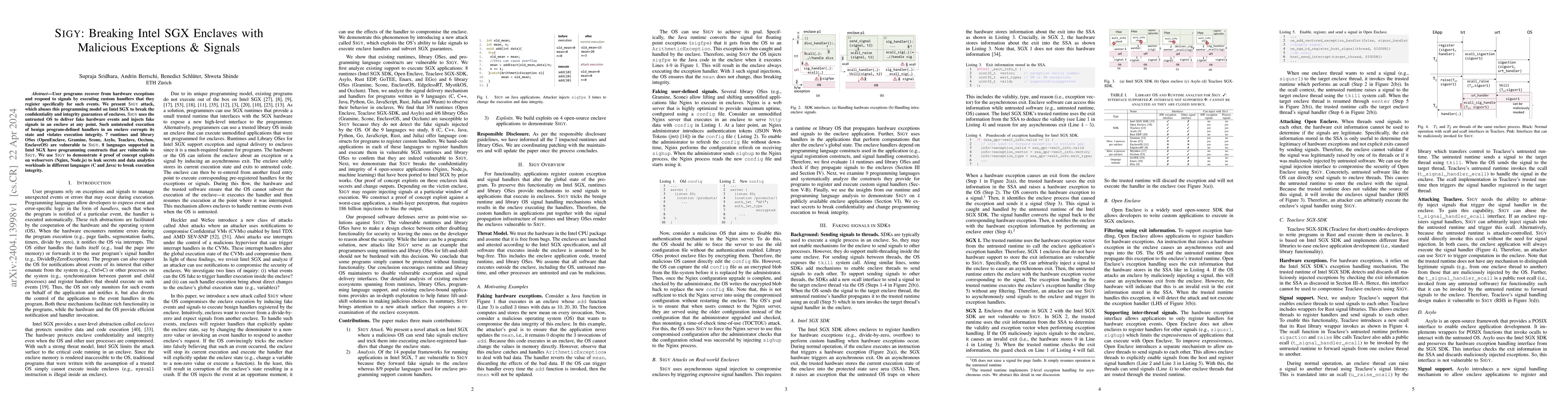 Thumbnail for SIGY: Breaking Intel SGX Enclaves with Malicious Exceptions & Signals