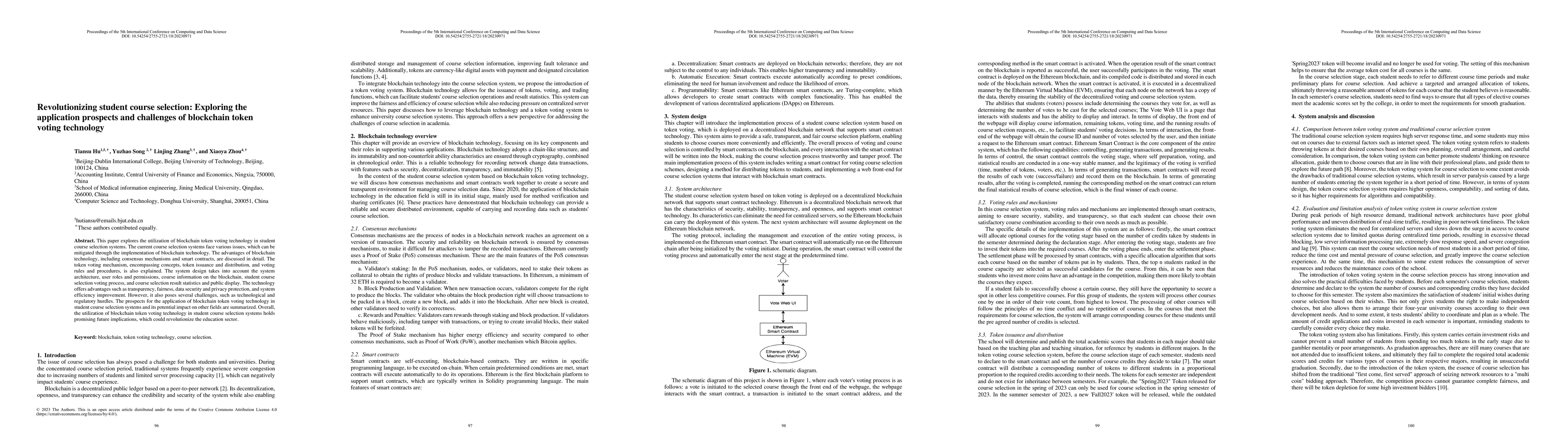 Thumbnail for Revolutionizing student course selection: Exploring the application
  prospects and challenges of blockchain token voting technology