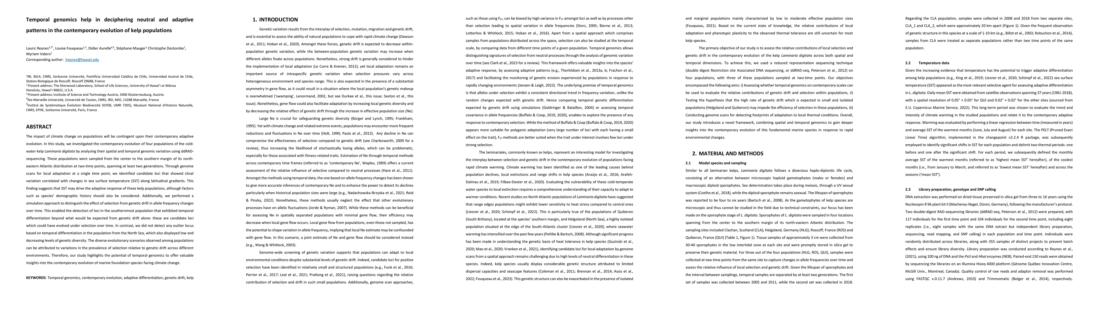 Thumbnail for Temporal genomics help in deciphering neutral and adaptive patterns in
  the contemporary evolution of kelp populations