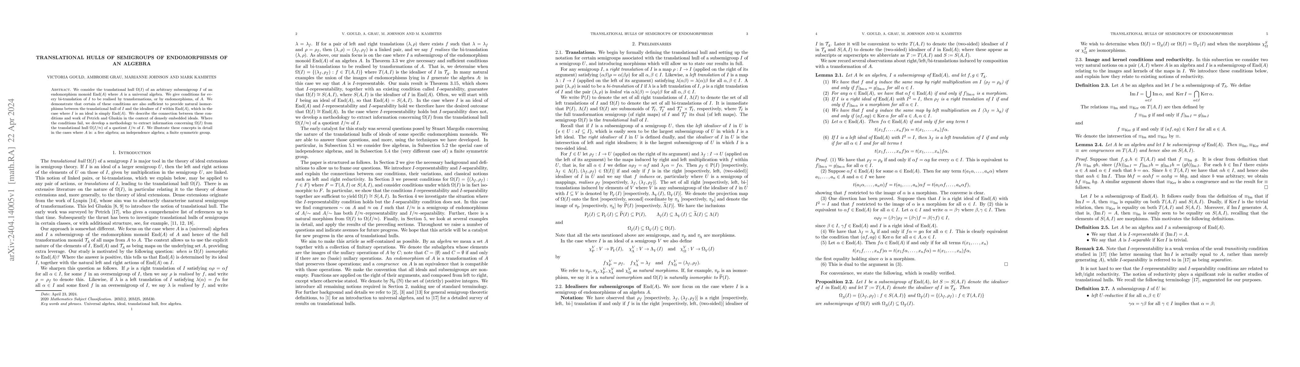 Thumbnail for Translational hulls of semigroups of endomorphisms of an algebra