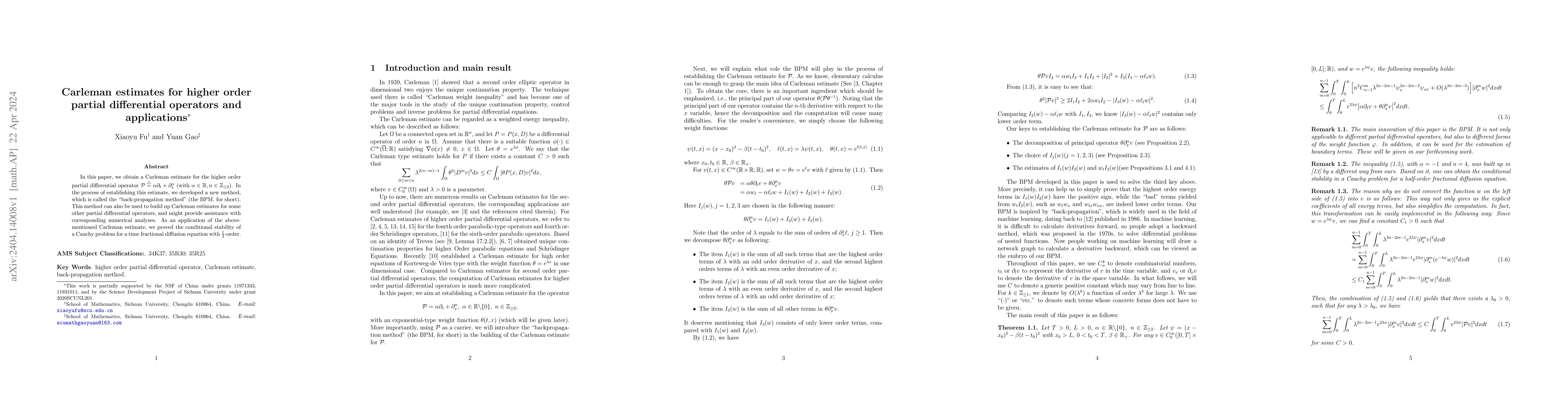 Thumbnail for Carleman estimates for higher order partial differential operators and
  its applications