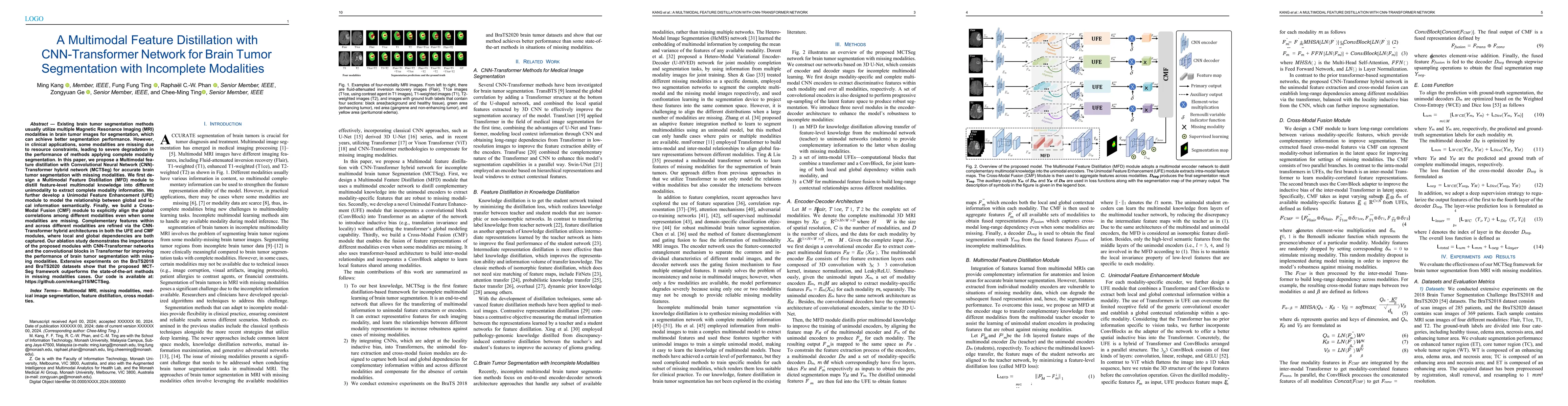 Thumbnail for A Multimodal Feature Distillation with CNN-Transformer Network for Brain
  Tumor Segmentation with Incomplete Modalities