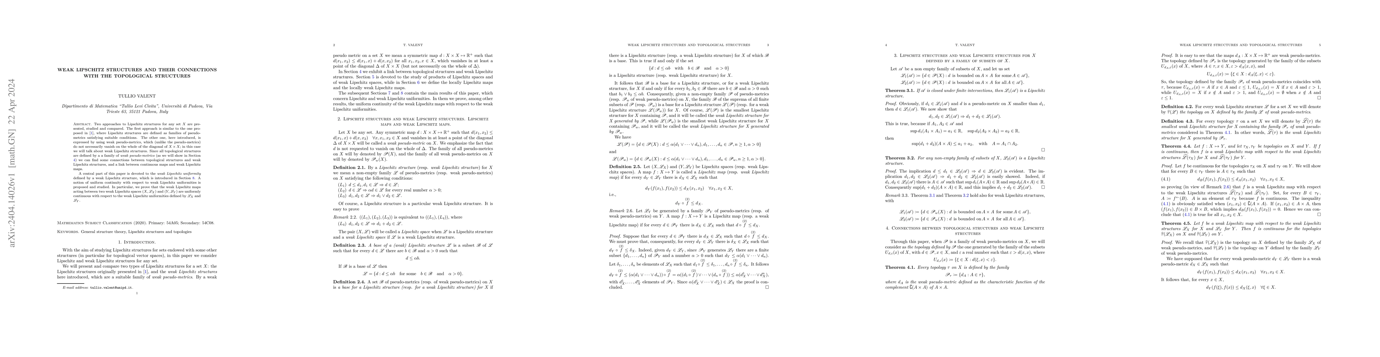 Thumbnail for Weak Lipschitz structures and their connections with the topological
  structures