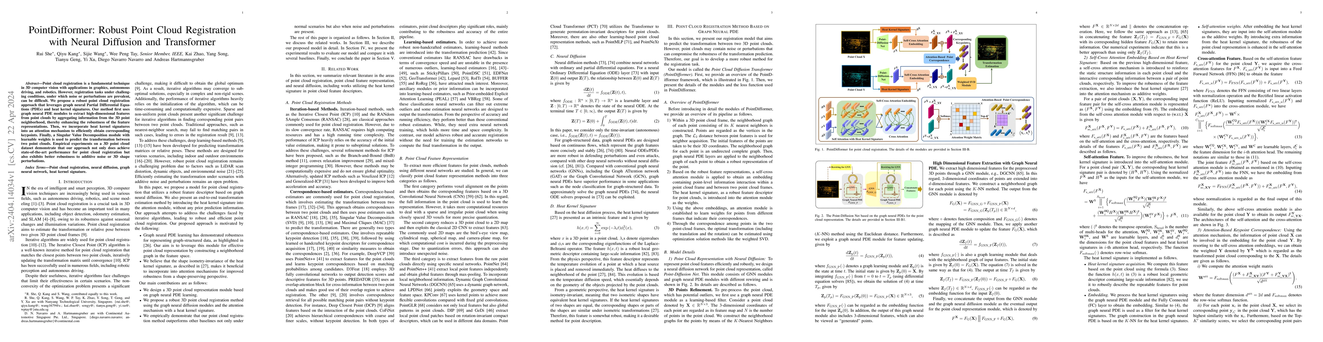 Thumbnail for PointDifformer: Robust Point Cloud Registration With Neural Diffusion
  and Transformer