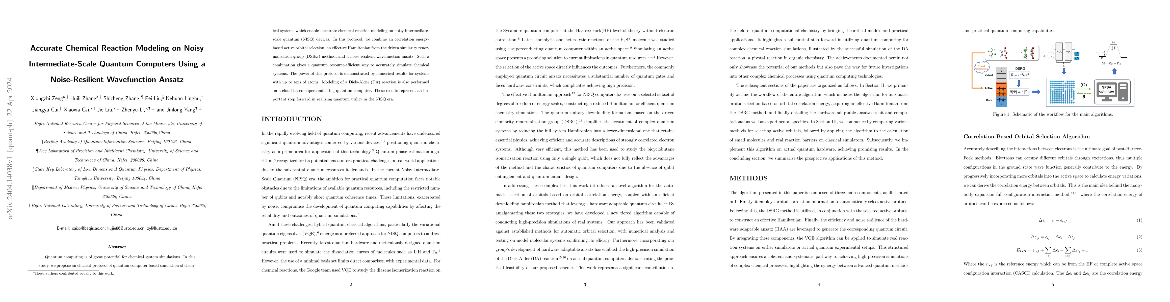 Thumbnail for Accurate Chemical Reaction Modeling on Noisy Intermediate-Scale Quantum
  Computers Using a Noise-Resilient Wavefunction Ansatz