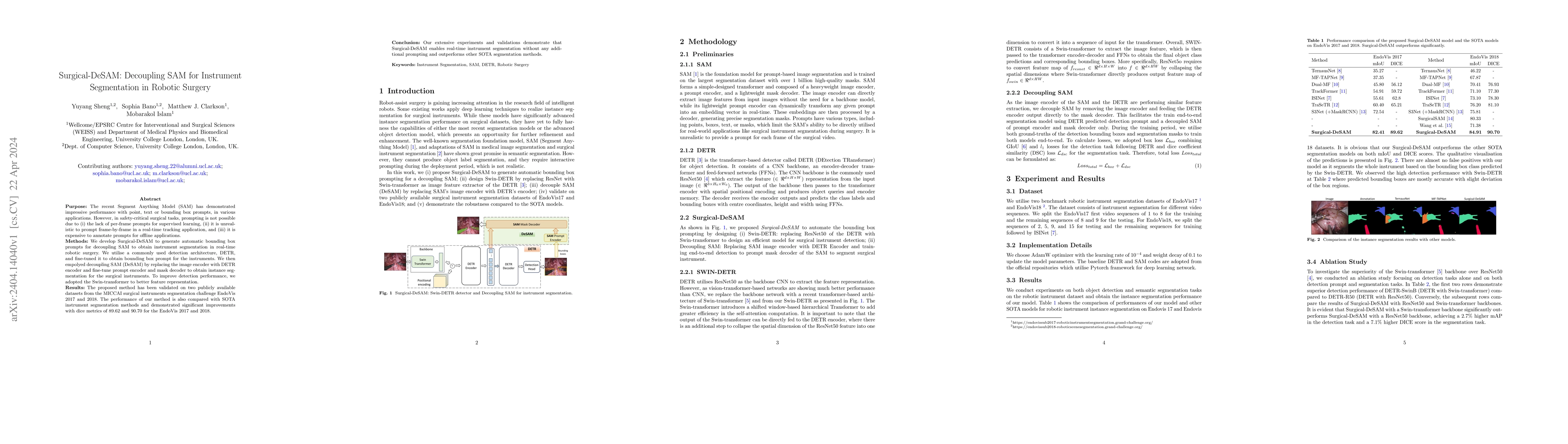 Thumbnail for Surgical-DeSAM: Decoupling SAM for Instrument Segmentation in Robotic
  Surgery