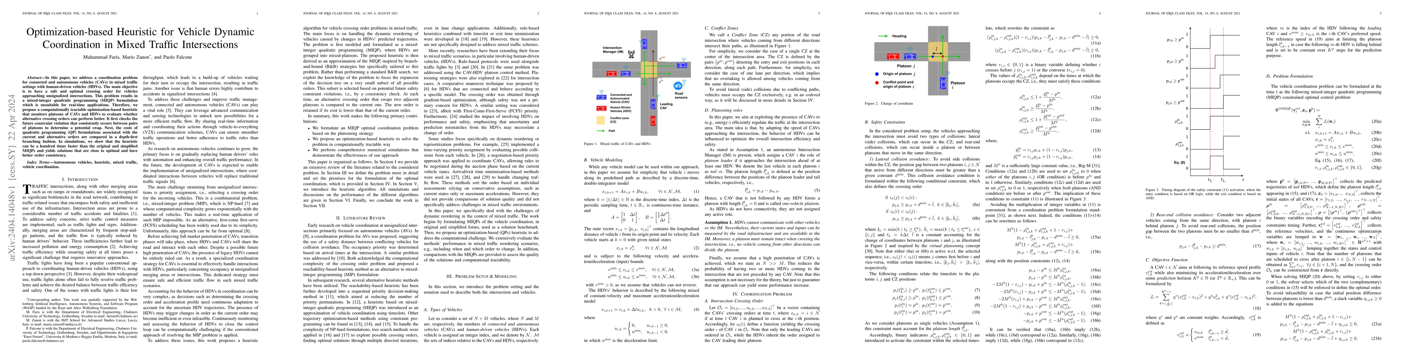 Thumbnail for Optimization-based Heuristic for Vehicle Dynamic Coordination in Mixed
  Traffic Intersections