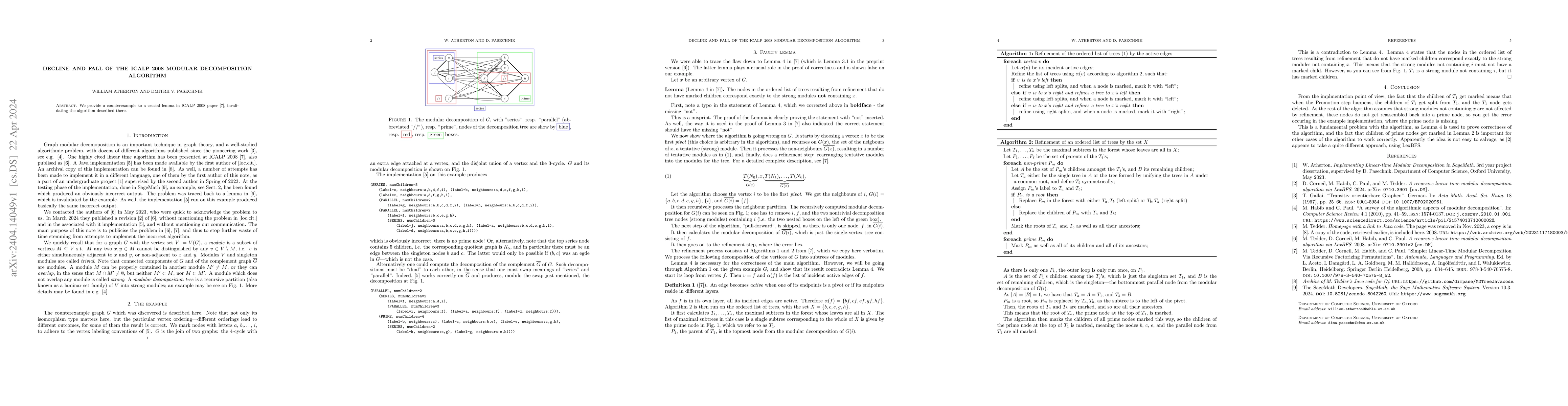 Thumbnail for Decline and Fall of the ICALP 2008 Modular Decomposition algorithm