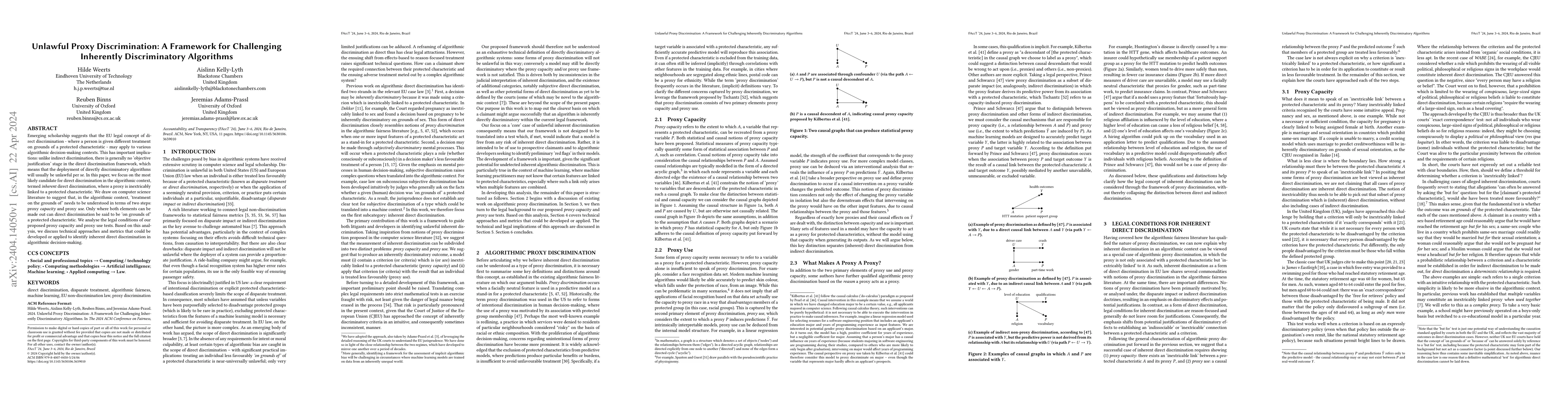 Thumbnail for Unlawful Proxy Discrimination: A Framework for Challenging Inherently
  Discriminatory Algorithms
