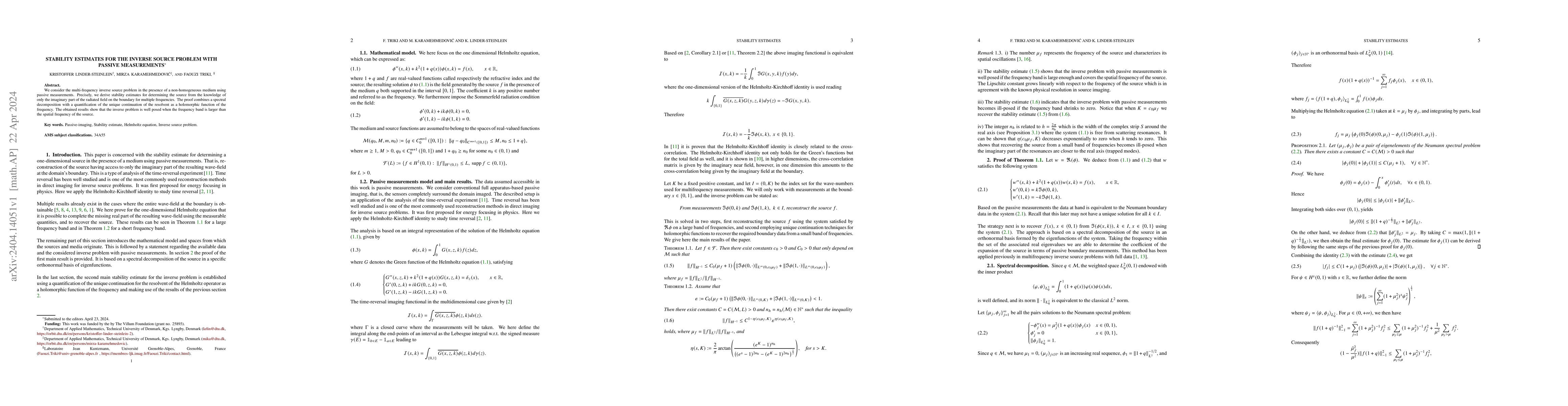 Thumbnail for Stability estimates for the inverse source problem with passive
  measurements