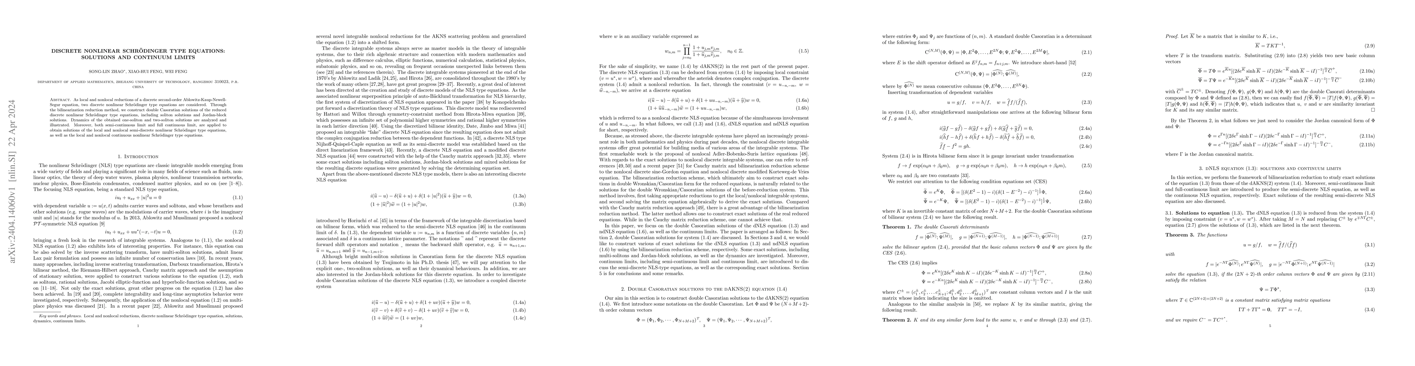 Thumbnail for Discrete nonlinear Schr\"odinger type equations: Solutions and continuum
  limits