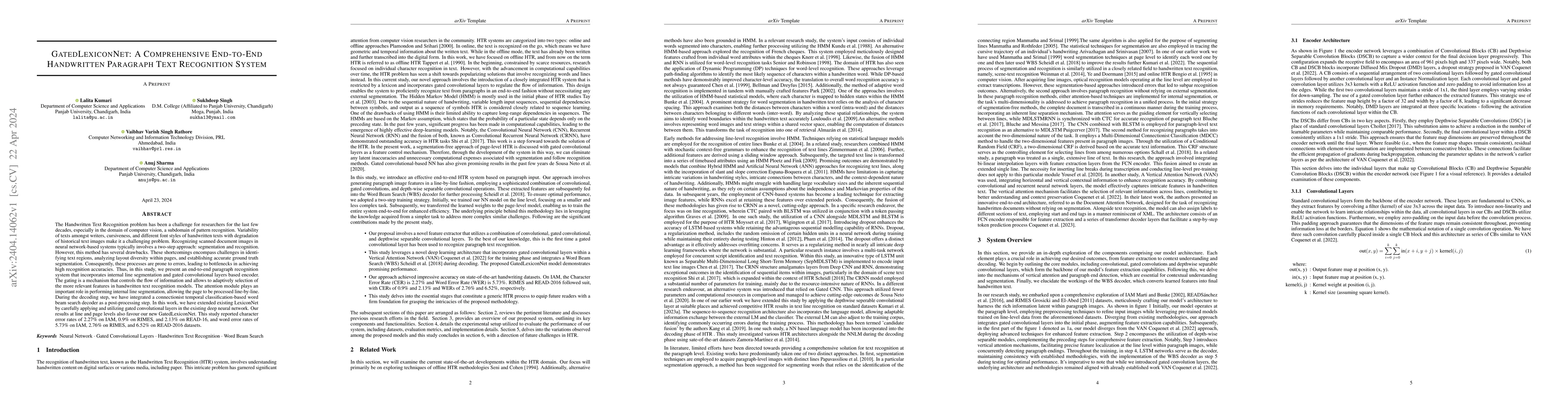 Thumbnail for GatedLexiconNet: A Comprehensive End-to-End Handwritten Paragraph Text
  Recognition System