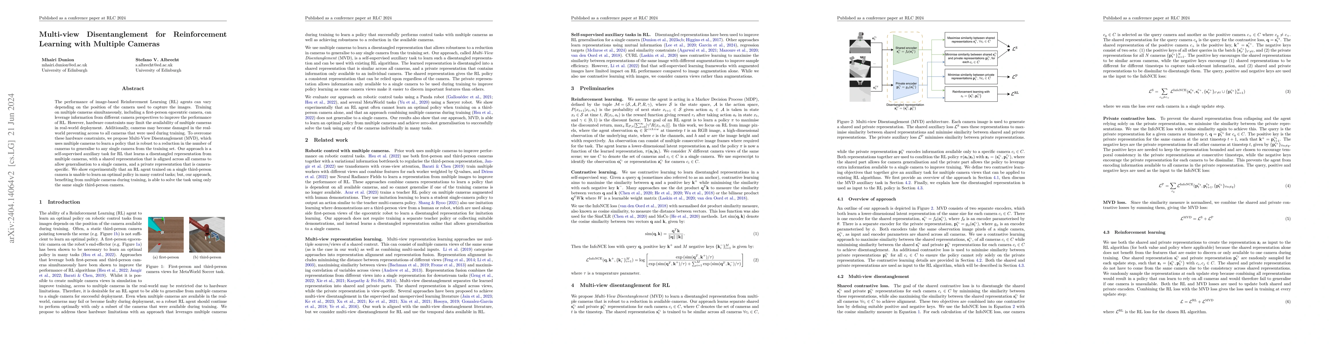 Thumbnail for Multi-view Disentanglement for Reinforcement Learning with Multiple
  Cameras
