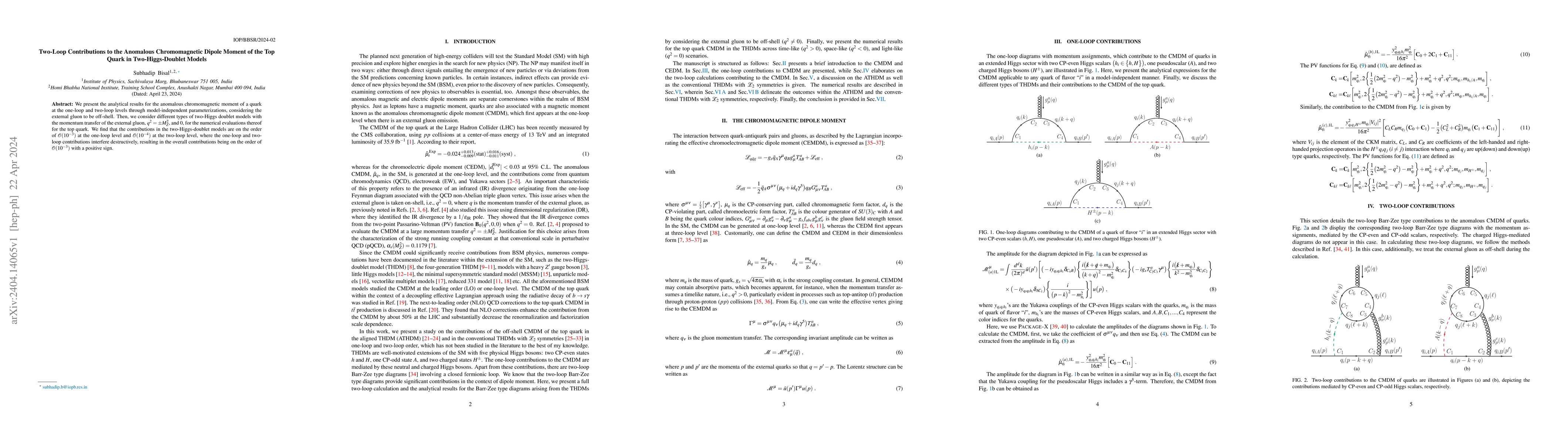 Thumbnail for Two-Loop Contributions to the Anomalous Chromomagnetic Dipole Moment of
  the Top Quark in Two-Higgs-Doublet Models
