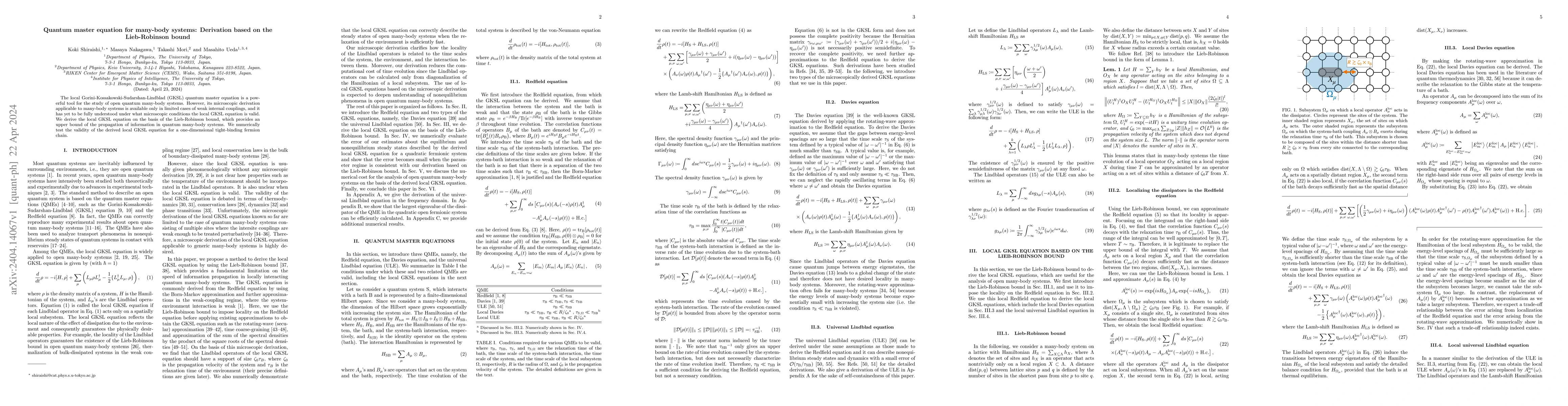 Thumbnail for Quantum master equation for many-body systems: Derivation based on the
  Lieb-Robinson bound