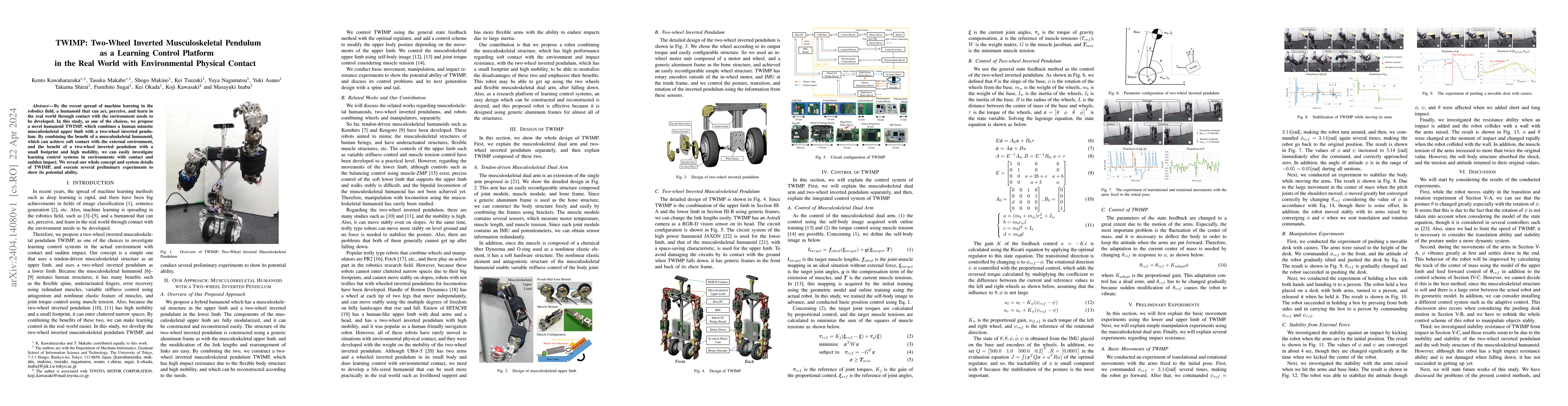 Thumbnail for TWIMP: Two-Wheel Inverted Musculoskeletal Pendulum as a Learning Control
  Platform in the Real World with Environmental Physical Contact