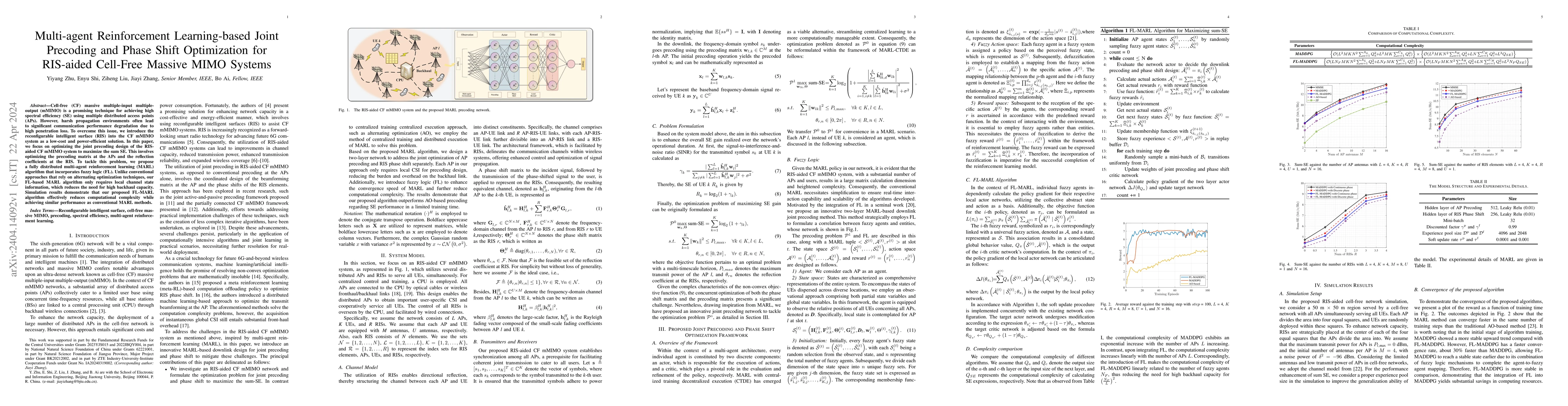 Thumbnail for Multi-agent Reinforcement Learning-based Joint Precoding and Phase Shift
  Optimization for RIS-aided Cell-Free Massive MIMO Systems