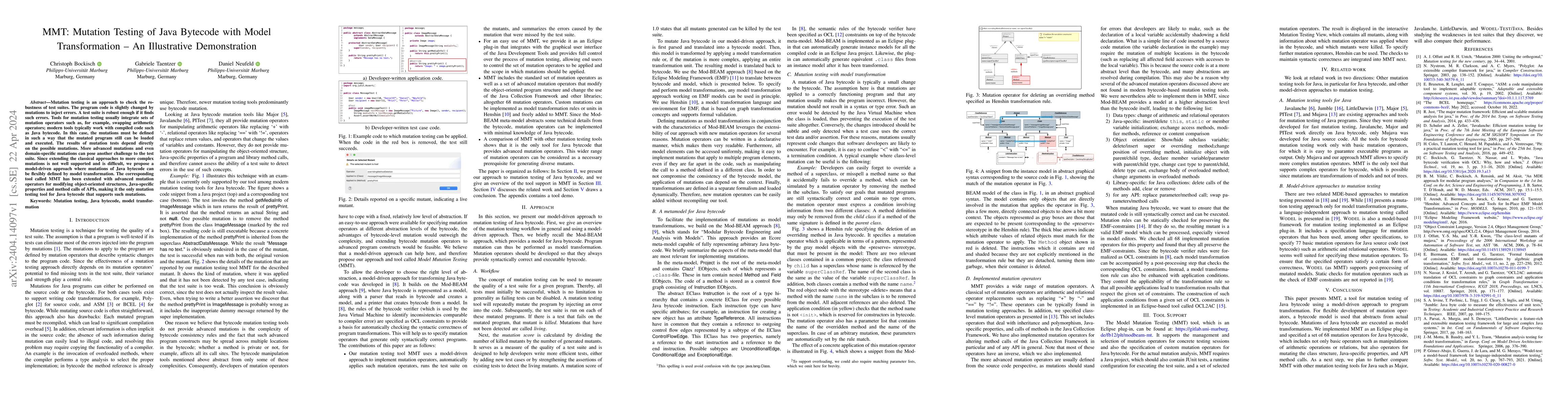 Thumbnail for MMT: Mutation Testing of Java Bytecode with Model Transformation -- An
  Illustrative Demonstration