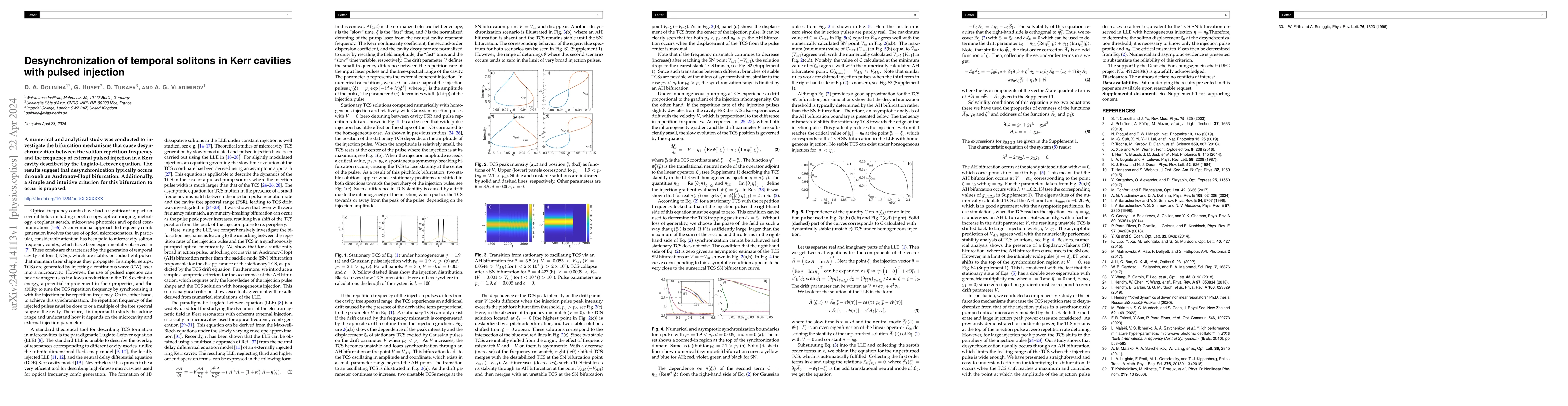 Thumbnail for Desynchronization of temporal solitons in Kerr cavities with pulsed
  injection