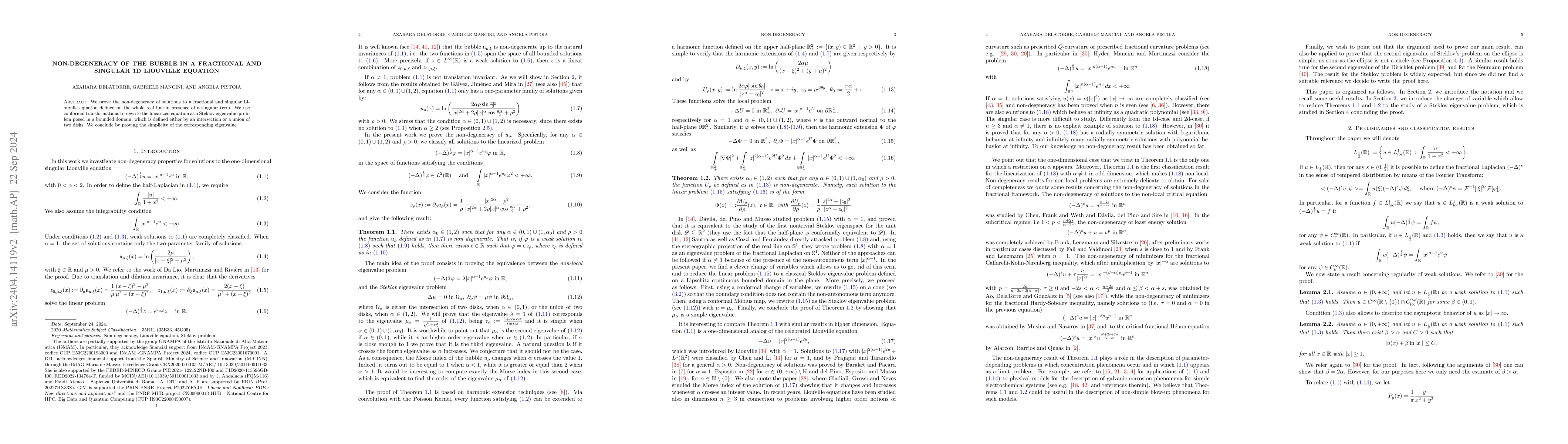 Thumbnail for Non-degeneracy of the bubble in a fractional and singular 1D Liouville
  equation