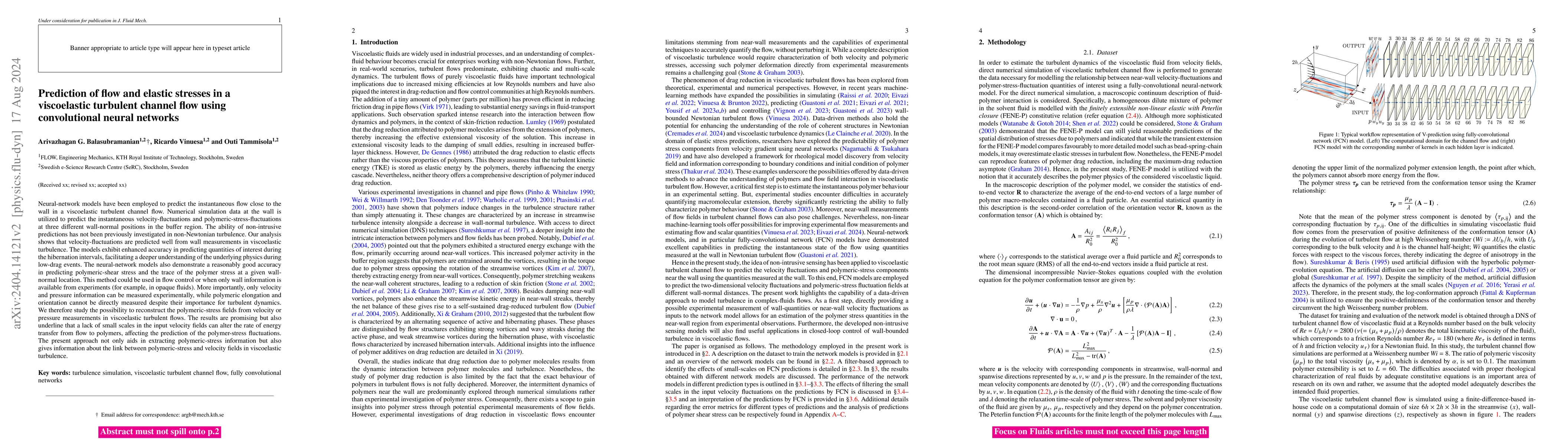 Thumbnail for Prediction of flow and elastic stresses in a viscoelastic turbulent
  channel flow using convolutional neural networks