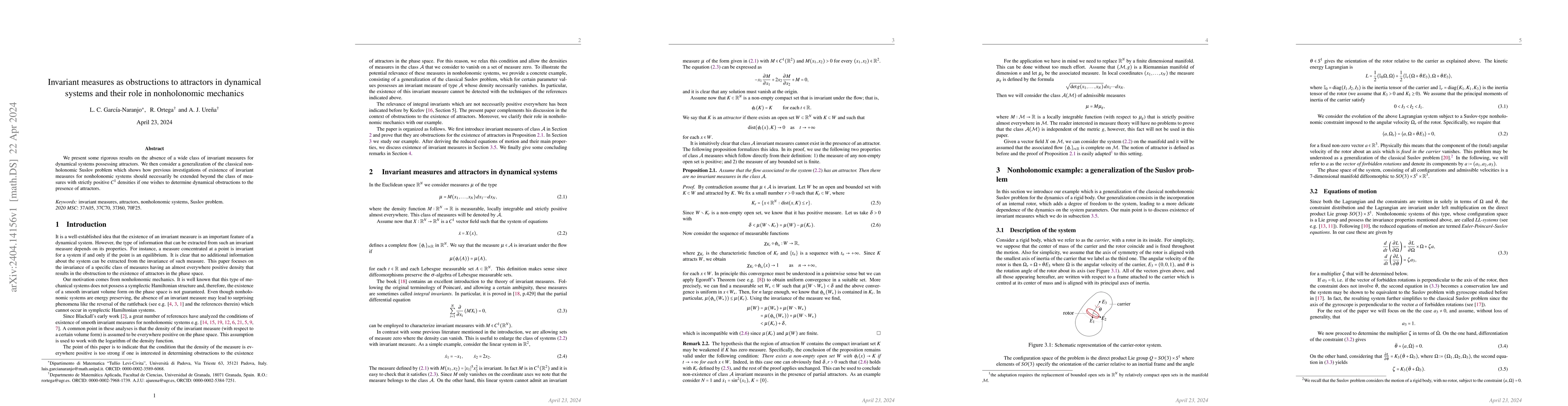 Thumbnail for Invariant measures as obstructions to attractors in dynamical systems
  and their role in nonholonomic mechanics