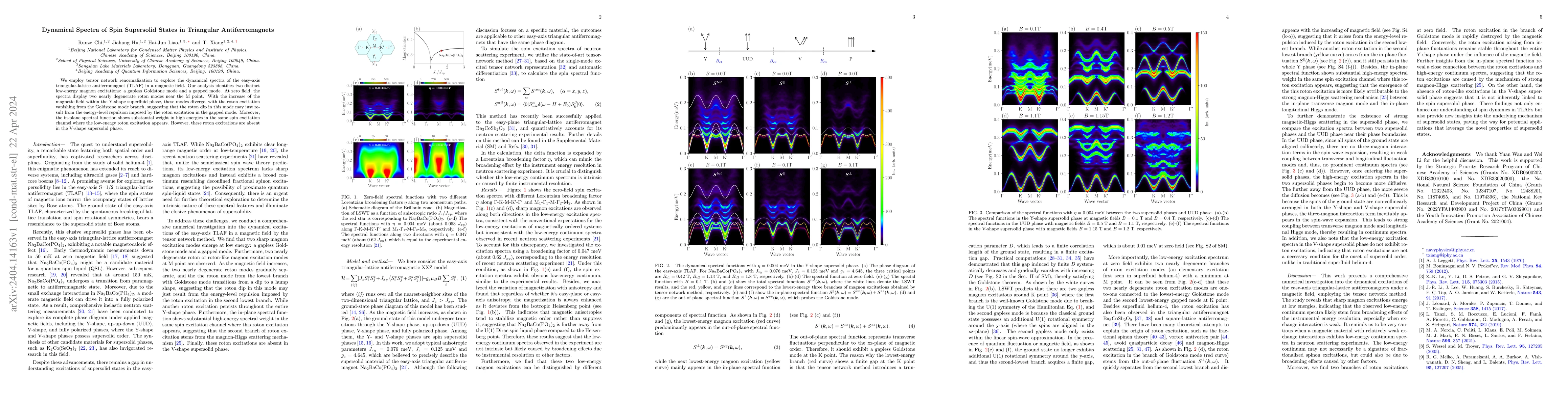 Thumbnail for Dynamical Spectra of Spin Supersolid States in Triangular
  Antiferromagnets