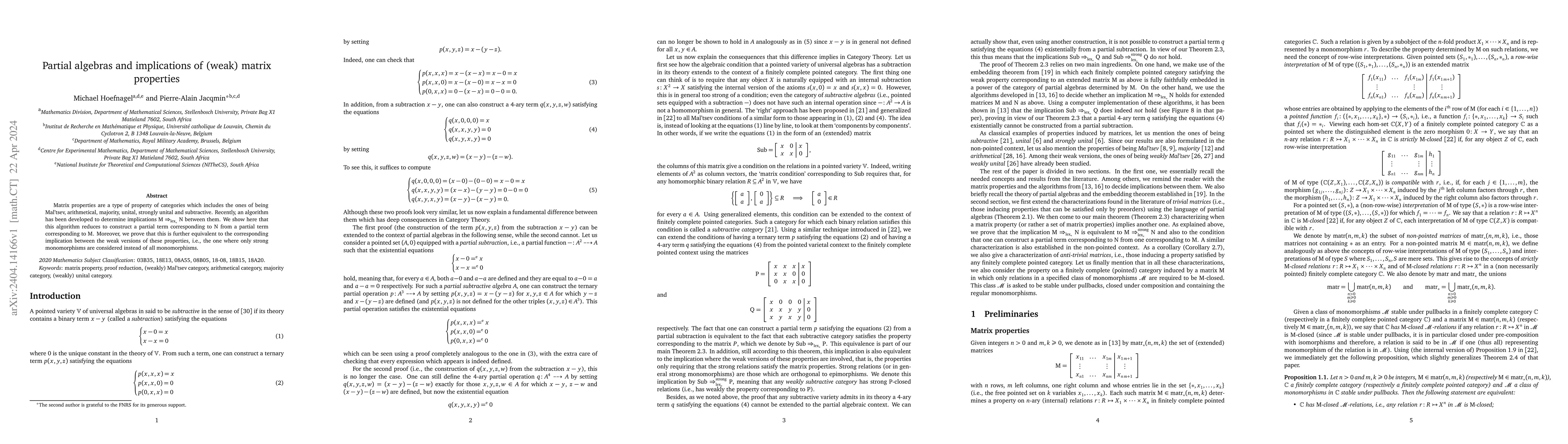 Thumbnail for Partial algebras and implications of (weak) matrix properties